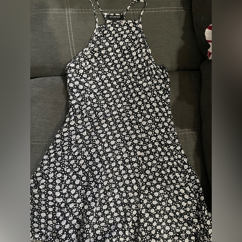 Mink pink black and white flowers dress (size S)